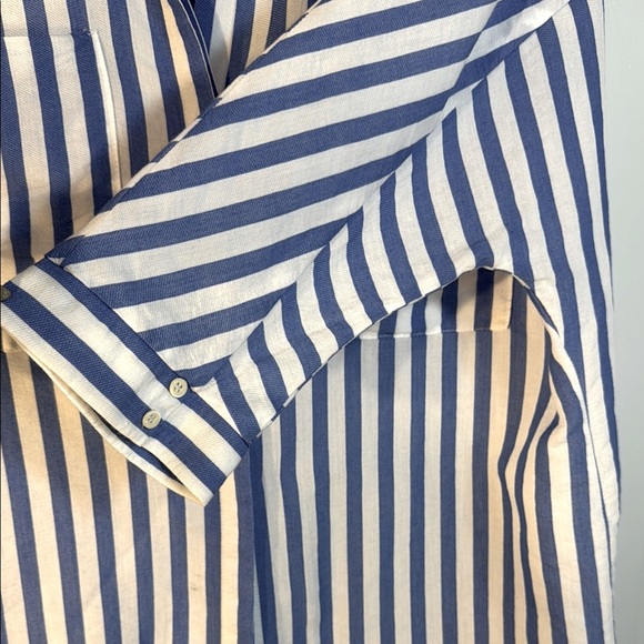 Zara Blue and White Relaxed Notched Collar Shirt - Picture 4 of 8